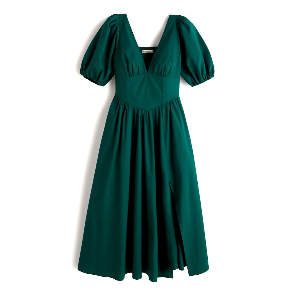 Women's Puff Sleeve Corset Midi Dress Abercrombie and Fitch